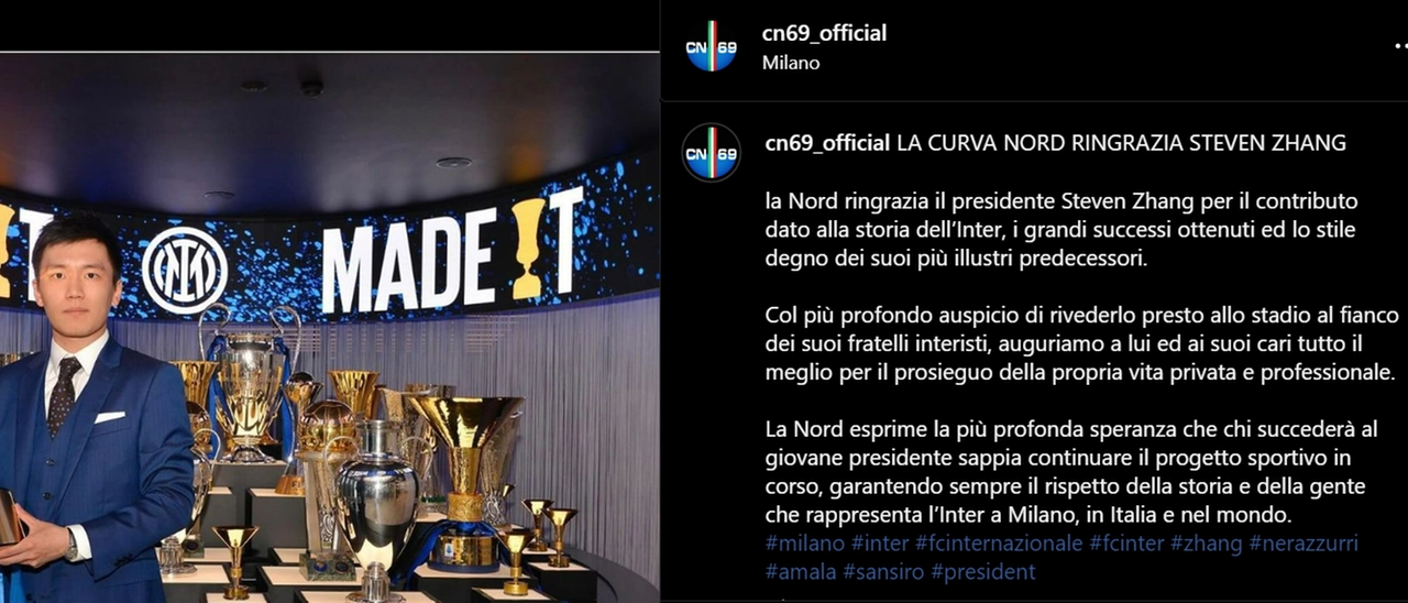 Il post Instagram della Curva Nord