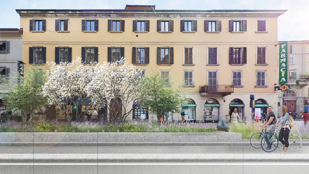 Le zone verde che saranno posizionate in corso Buenos Aires