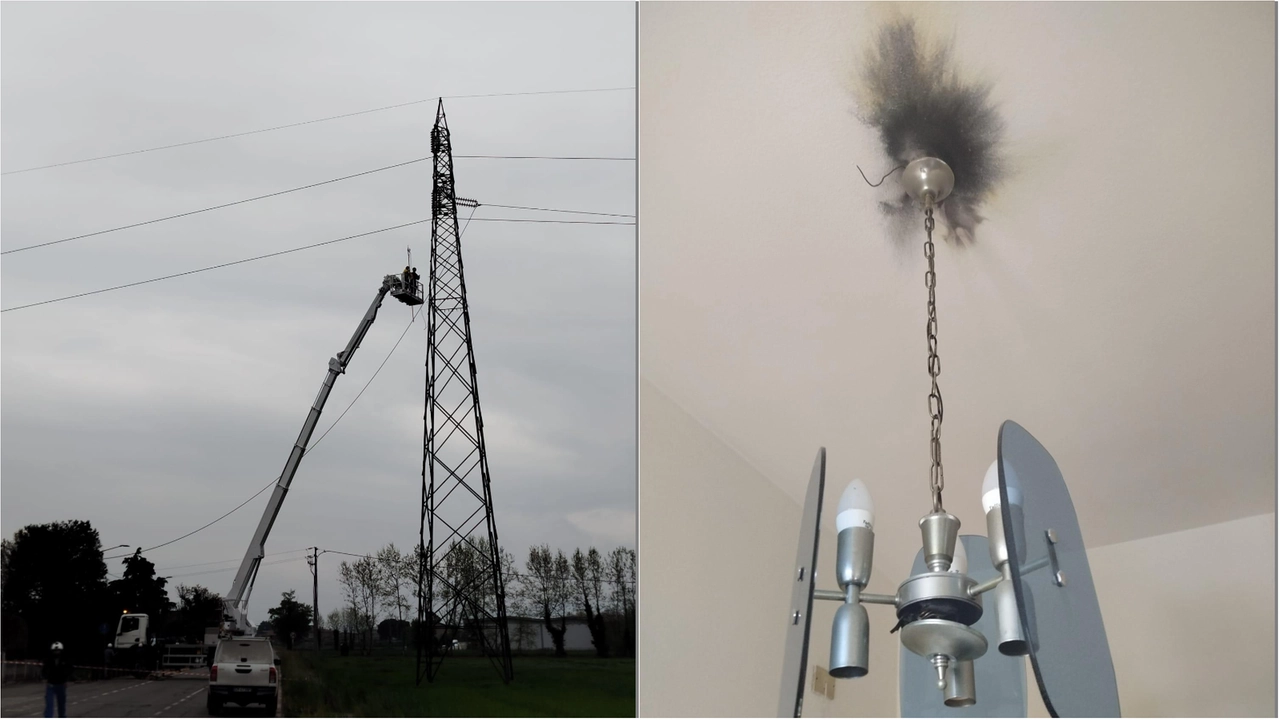 Il traliccio dell'alta tensione e l'effetto del cedimento del cavo all'interno di un'abitazione a Cazzago