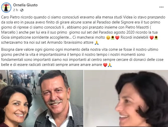 Il post Facebook di Ornella Giusto