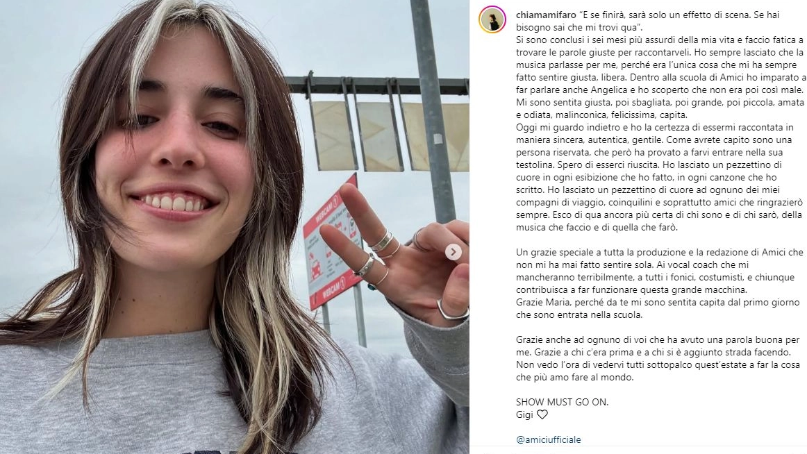 Il post Instagram di Chiamamifaro