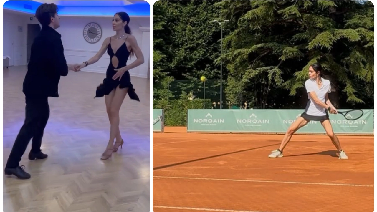 Debora Massari durante alcuni allenamenti di danza e durante una partita a tennis (Foto profilo Instagram)