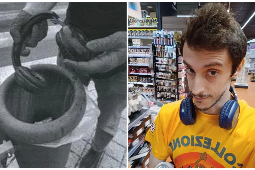 A destra il selfie scattato da Manuel Mastrapasqua poche ore prima del delitto. A sinistra, il ritrovamento delle cuffie in un cestino di Rozzano
