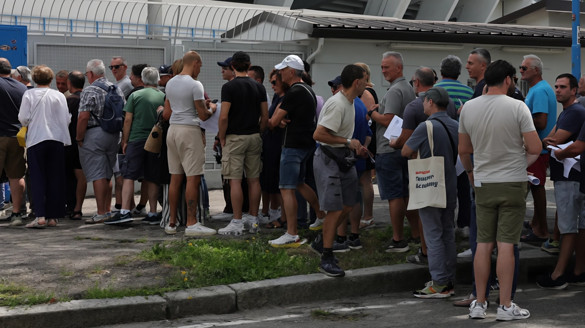 I tifosi del Brescia in coda fuori dal Rigamonti per sottoscrivere l’abbonamento