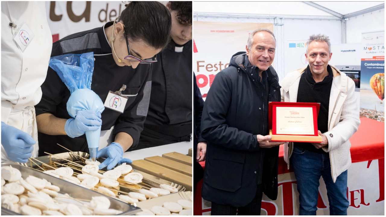 Pasticcieri al lavoro negli stand; a destra, il Torrone d'Oro consegnato ad Antonio Cabrini (Fotolive) Pasticcieri al lavoro negli stand; a destra, il Torrone d'Oro consegnato ad Antonio Cabrini (Fotolive)