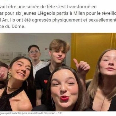 Il gruppo di ragazzi e ragazze del Belgio che hanno trascorso Capodanno a Milano (Screenshot da sudinfo.be)