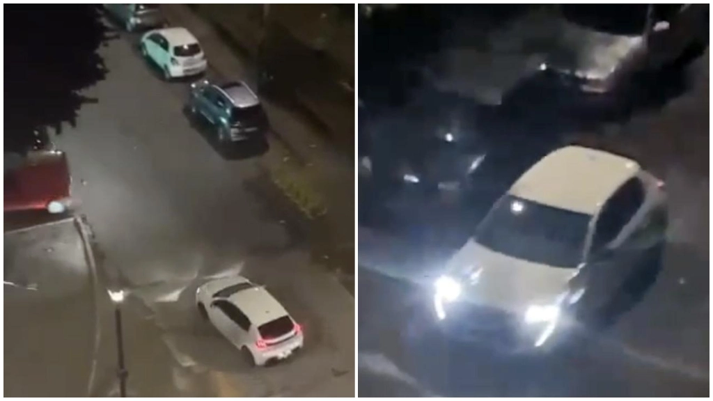 L'auto bianca "ricercata" in due frame del video girato dall'alto