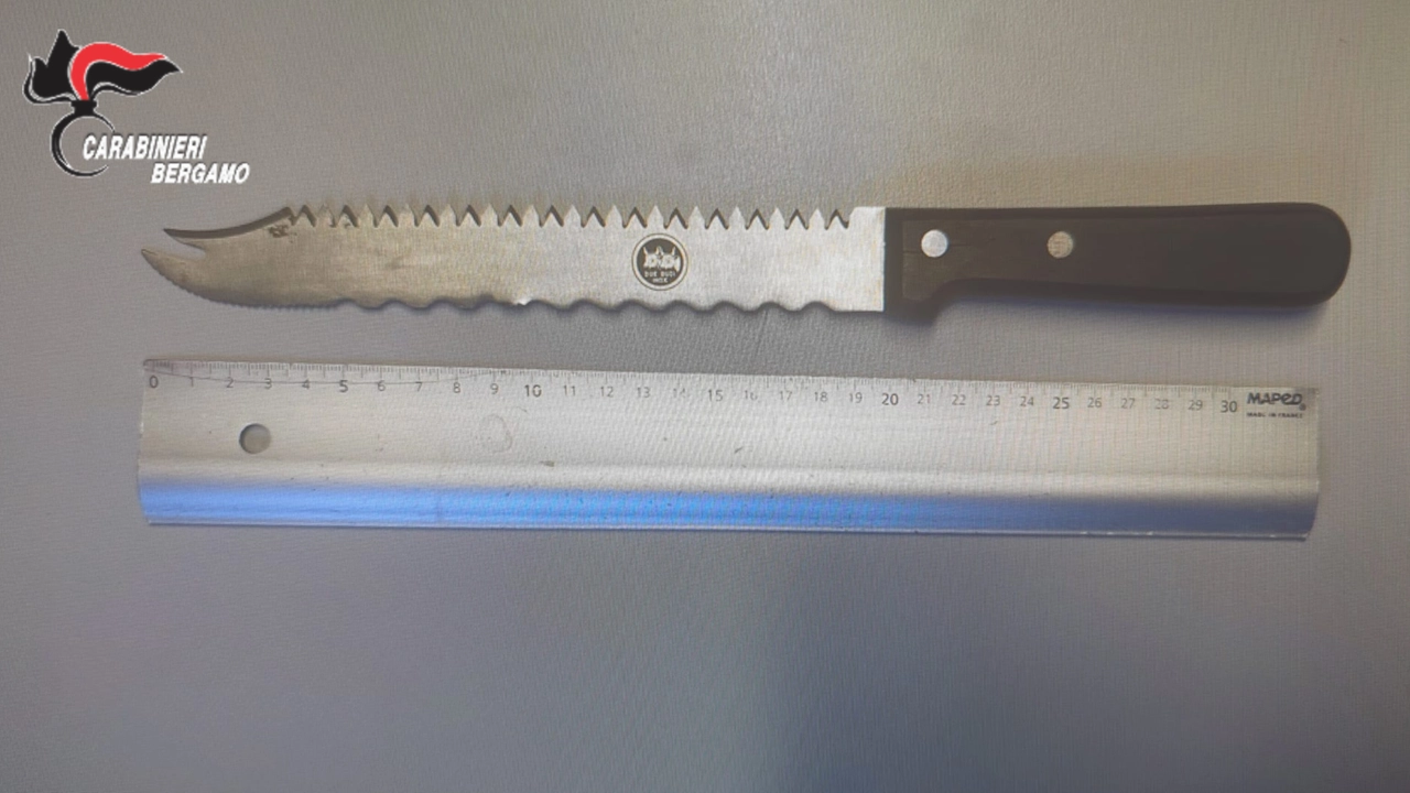 Il coltello di 20 centimetri sequestrato al giovane Il coltello di 20 centimetri sequestrato al giovane