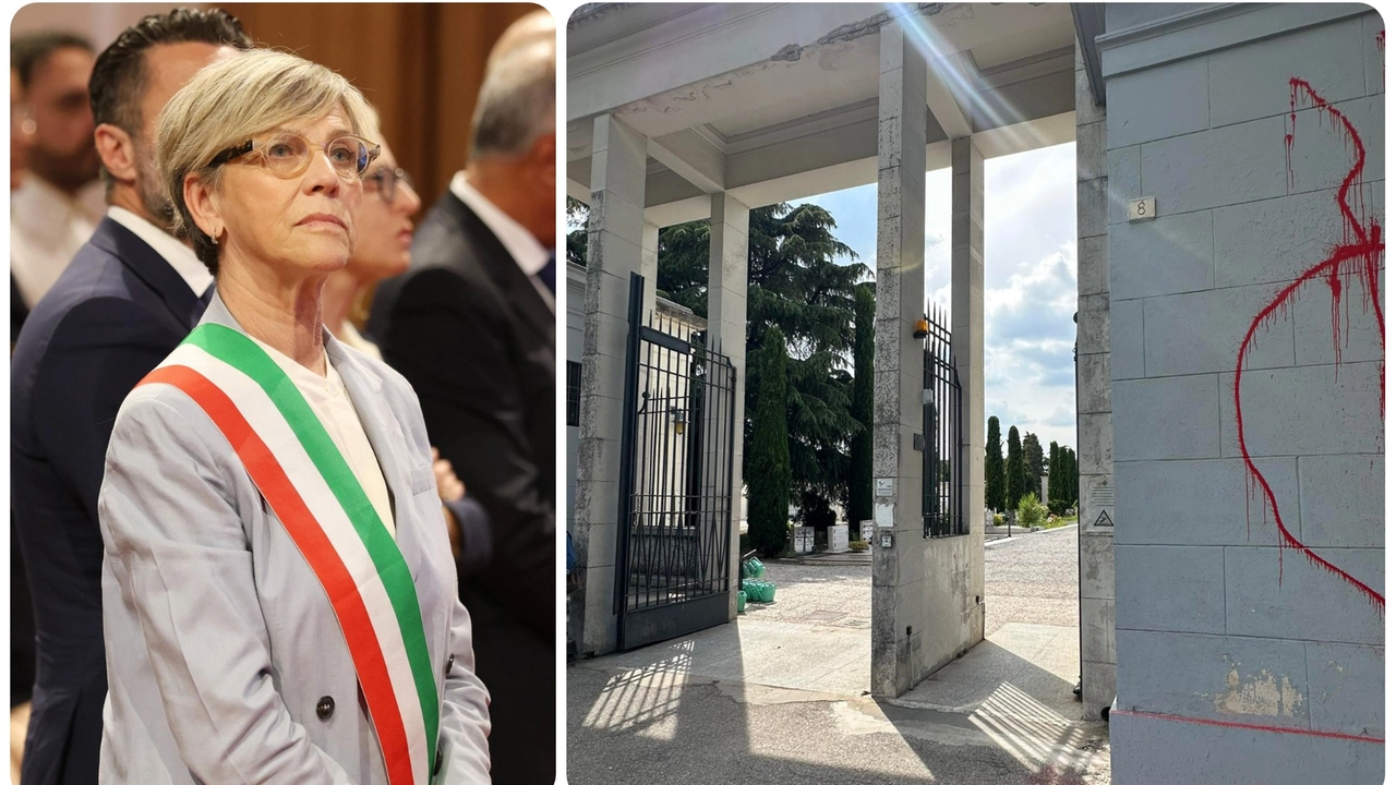 Il sindaco di Brescia, Laura Castelletti, e le scritte sul muro del cimitero (Foto profilo facebook Comune di Brescia) Il sindaco di Brescia, Laura Castelletti, e le scritte sul muro del cimitero (Foto profilo facebook Comune di Brescia)