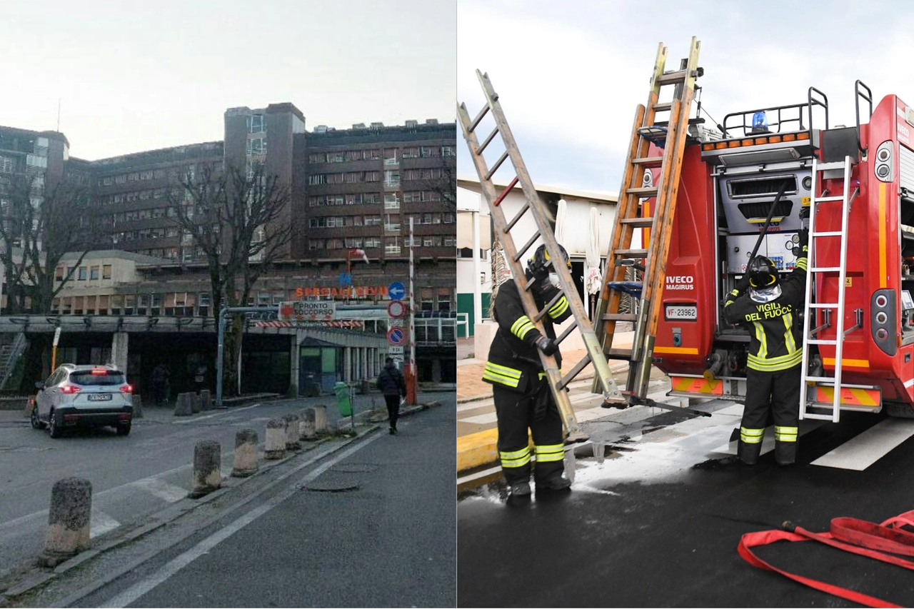Intervento dei Vigili del fuoco per un incendio scoppiato nella notte agli Spesali Civili di Brescia