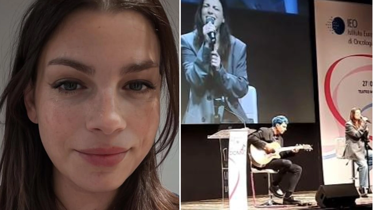 Emma Marrone in una recente foto su Instagram, a destra ospite dell'evento Ieo (foto Instagram @ieoistitutoeuropeodioncologia)