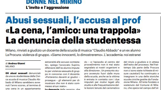 L'articolo del Giorno dello scorso ottobre che riportava la notizia dei presutni abusi sessuali L'articolo del Giorno dello scorso ottobre che riportava la notizia dei presutni abusi sessuali