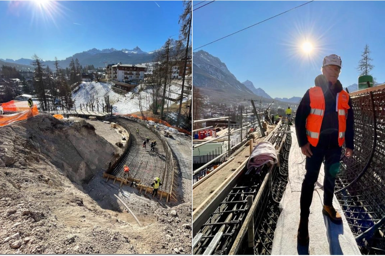Il cantiere della pista da bob di Cortina. A destra: Luca Zaia durante il sopralluogo