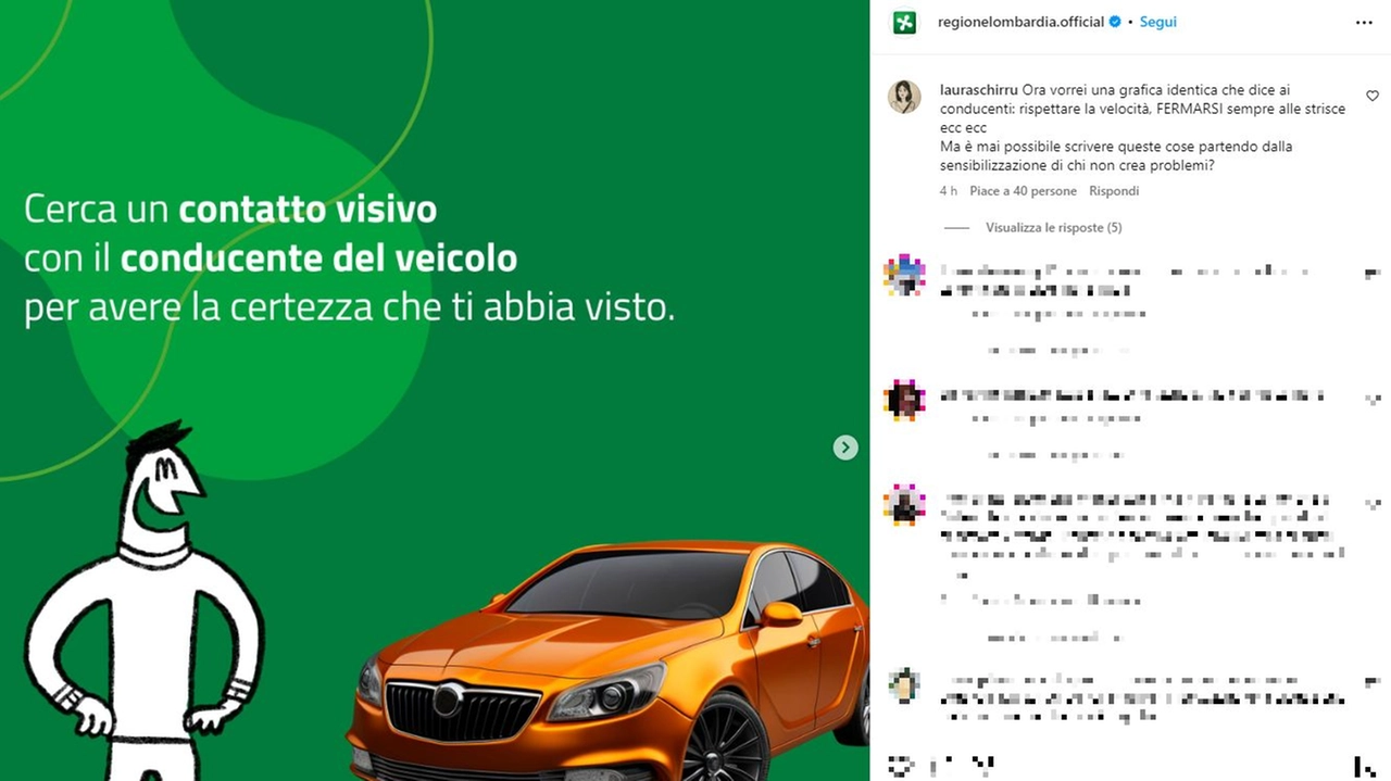 Il post di Regione Lombardia sul suo profilo Instagram ufficiale