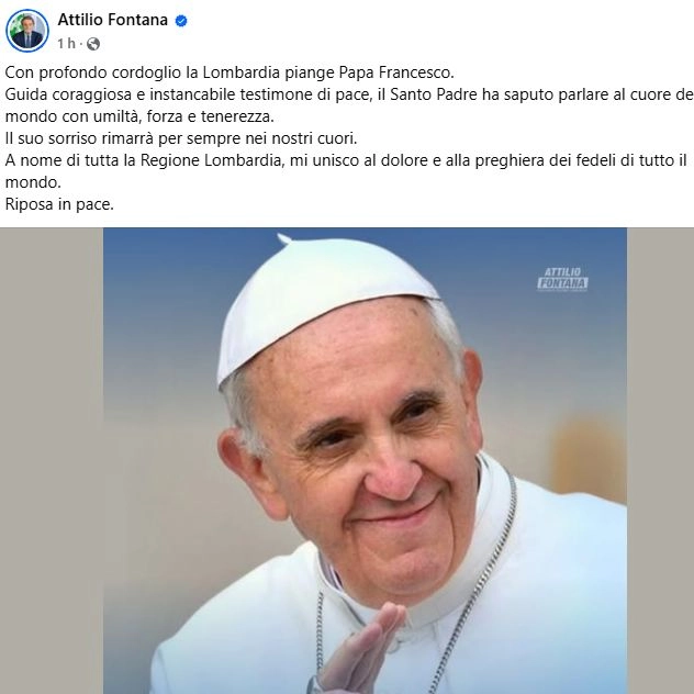 Il post facebook di Attilio Fontana in ricordo di Papa Francesco