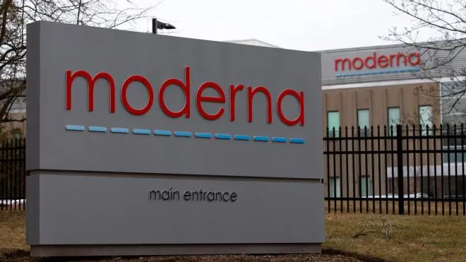 Signs at the main entrance for the biotech firm Moderna, are seen outside the company's Norwood facilities in Norwood, Massachusetts, USA 25 February 2020. Moderna has announced that they have shipped mRNA Vaccine Against Novel Coronavirus (mRNA-1273) to the National Institute of Allergy and Infectious Diseases (NIAID), a part of the National Institutes of Health (NIH) to be used in the planned Phase 1 study in the United States.  ANSA/CJ GUNTHER