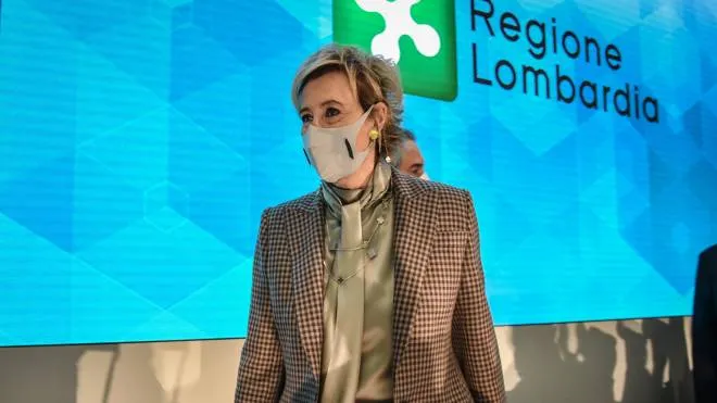 Letizia Moratti arriva alla conferenza stampa di presentazione dei nuovi membri della giunta in Regione Lombardia a Milano, 09 Gennaio 2021.  Ansa/Matteo Corner