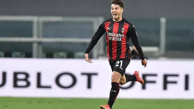 Milan�?s Brahim Diaz jubilates after scoring the goal (0-1) during the italian Serie A soccer match Juventus FC vs AC Milan at the Allianz Stadium in Turin, Italy, 9 May 2021 ANSA/ALESSANDRO DI MARCO