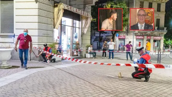 Piazza Meardi, il luogo in cui l'assessore alla sicurezza Massimo Adriatici ha sparato ad un uomo davanti al bar Ligure uccidendolo, Voghera, 21 Luglio 2021. ANSA/PAOLO TORRES