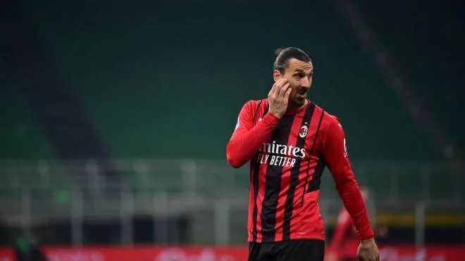 AC Milan's Swedish forward Zlatan Ibrahimovic reacts during the Italian Serie A football match between AC Milan and Spezia on January 17, 2022 at the San Siro stadium in Milan. (Photo by MIGUEL MEDINA / AFP)