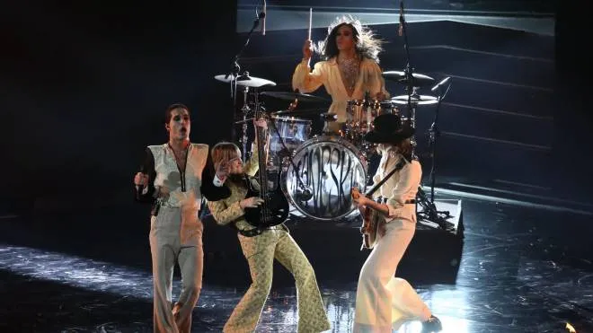 Maneskin's performance during the final episode of X Factor Italy talent show at the Assago Forum, Milan, italy, 09 December 2021.   ANSA / MATTEO BAZZI