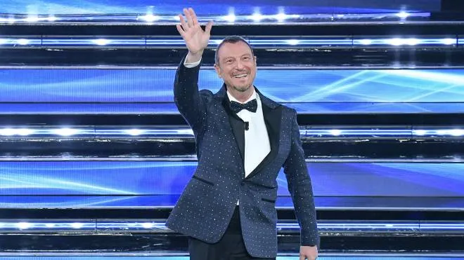 Sanremo Festival host and artistic director, Amadeus on stage at the Ariston theatre during the 72nd Sanremo Italian Song Festival, Sanremo, Italy, 03 February 2022. The music festival runs from 01 to 05 February 2022. ANSA/ETTORE FERRARI