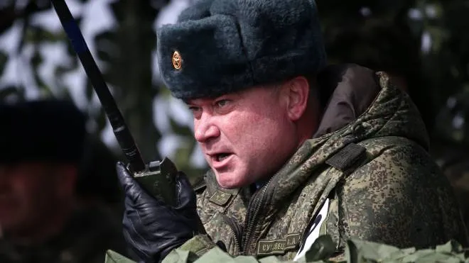 CRIMEA, RUSSIA - MARCH 19, 2021: Major General Andrei Sukhovetsky, commander of the Novorossiysk guards mountain air assault division of the Russian Airborne Troops, takes part in an exercise at Opuk range. Sergei Malgavko/TASS/Sipa USA