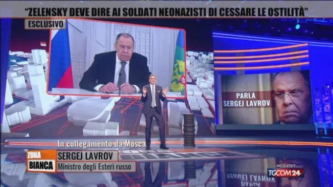 Il Ministro russo Lavrov in onda su Rete4. 