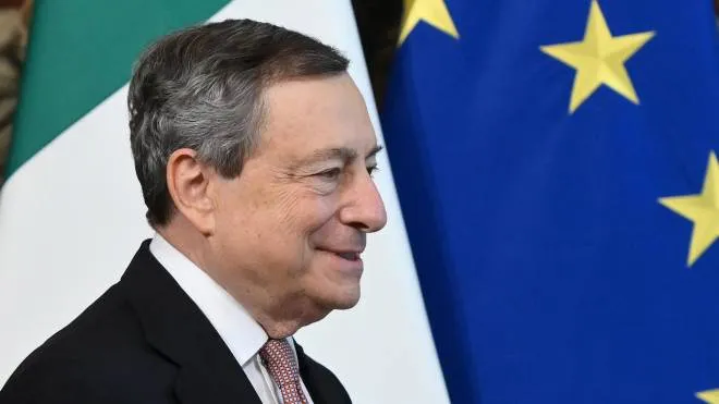 Italian Prime Minister Mario Draghi attends a joint press conference with Japanese Prime Minister Fumio Kishida (not pictured) following their meeting at Chigi palace in Rome, Italy, 04 May 2022. ANSA/ETTORE FERRARI/POOL