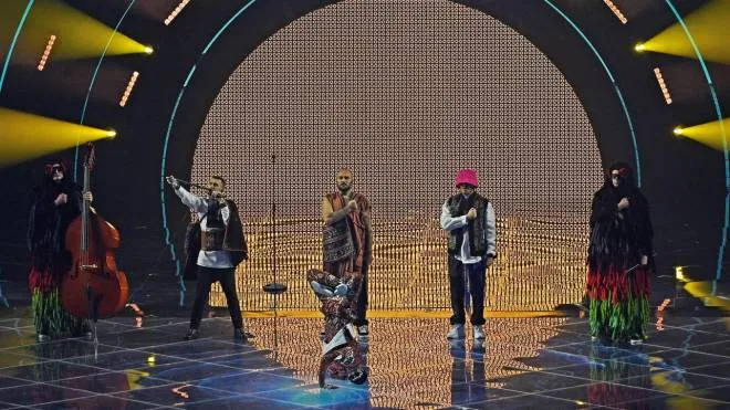Kalush Orchestra from Ukraine with the song 'Stefania' perform during the First Semi Final of the 66th annual Eurovision Song Contest (ESC 2022) in Turin, Italy, 10 May 2022. The international song contest has two semi-finals, held at the PalaOlimpico indoor stadium on 10 and 12 May, and a grand final on 14 May 2022.  
ANSA/ALESSANDRO DI MARCO