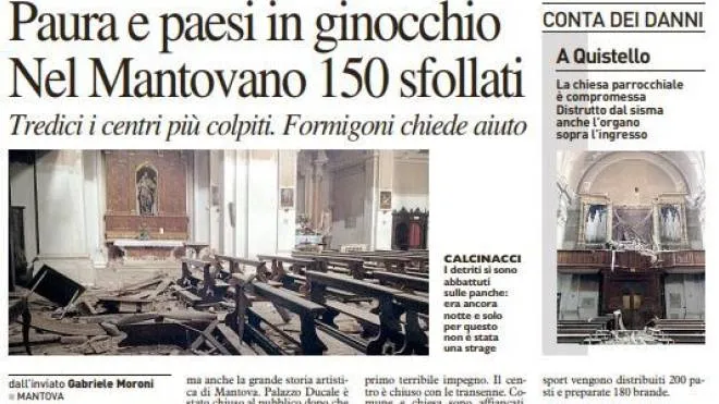 La cronaca del Giorno del 21 maggio 2012 per il sisma che colpì l’Emilia e il Mantovano La scossa fu avvertita distintamente a Milano