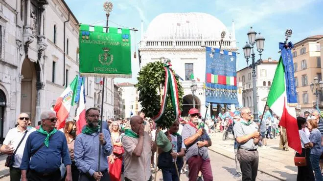 Un momento della commemorazione strage di piazza Loggia, Brescia 28 Maggio 2022. ANSA/ FILIPPO VENEZIA