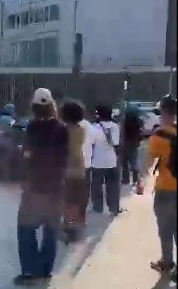 Skate lanciato mentre gli agenti immobilizzano la donna a terra