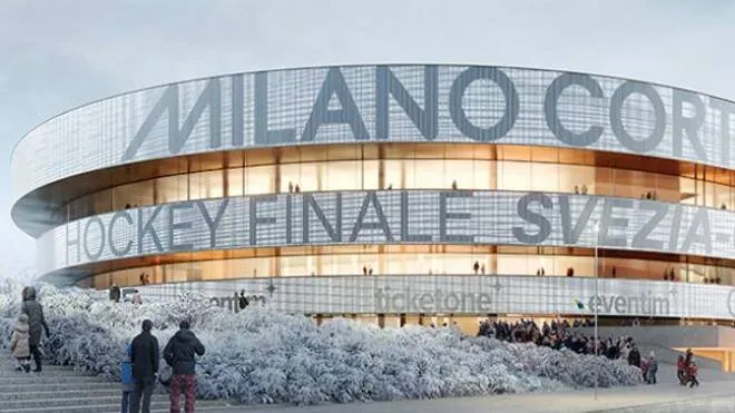 Uno dei rendering del futuro PalaItalia che deve essere pronto per le Olimpiadi 2026