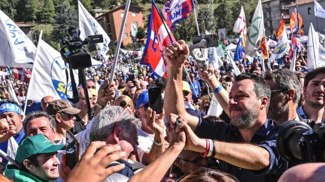 Lega party leader Matteo Salvini gestures during traditional Lega party rally in Pontida (Bergamo), 18 September 2022ANSA/PAOLO MAGNI