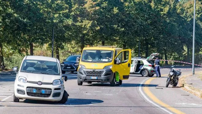 Incidente Auto moto via Berbera, Polizia Locale sul posto per i rilievi stradali, Milano, 19 Settembre  2022,  ANSA/Andrea Fasani