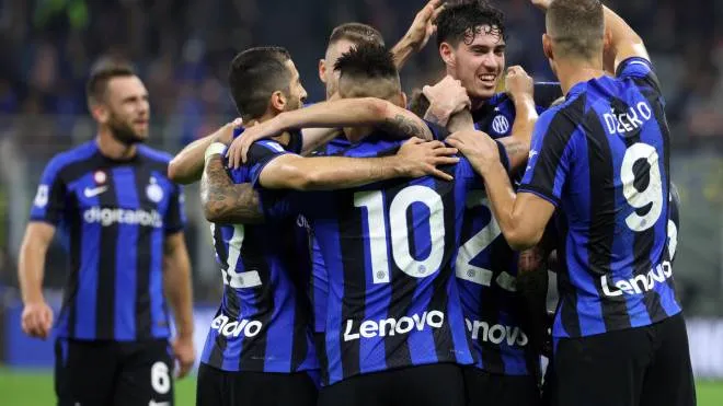 Inter Milan�s Nicolo Barella jubilates with his teammates after scoring goal of 2 to 0 during the Italian serie A soccer match between FC Inter  and Sampdoria  Giuseppe Meazza stadium in Milan, 29 October 2022.
ANSA / MATTEO BAZZI