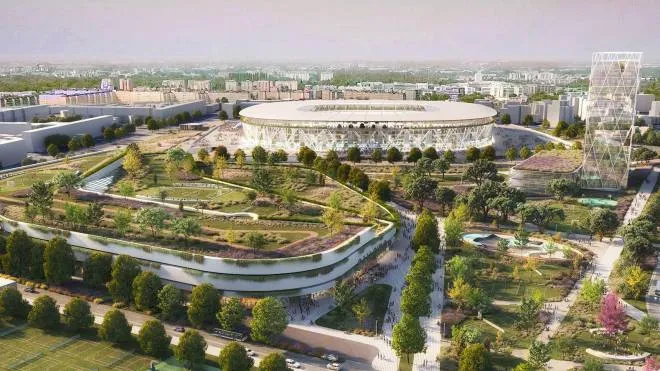 Un rendering del nuovo stadio a San Siro con la demolizione del “Giuseppe Meazza’’