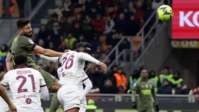 AC Milan's Olivier Giroud (L) scores goal of 1 to 0 during the Italian serie A soccer match between AC Milan and Torino at Giuseppe Meazza stadium in Milan, 10 February  2023.
ANSA / MATTEO BAZZI