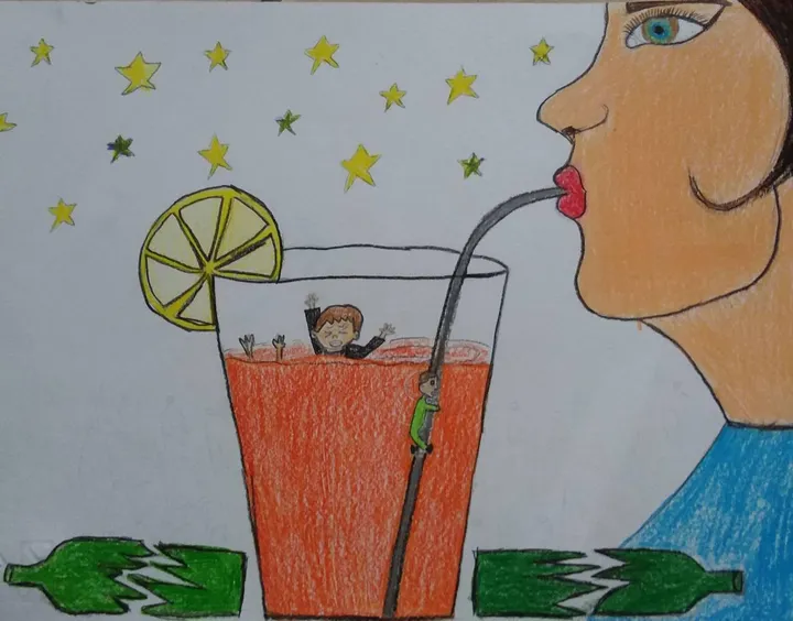 Molti gli adolescenti assetati di stordimento che rischiano. di annegare in acque alcoliche (Disegno. dell’alunna Matilde Clapis)