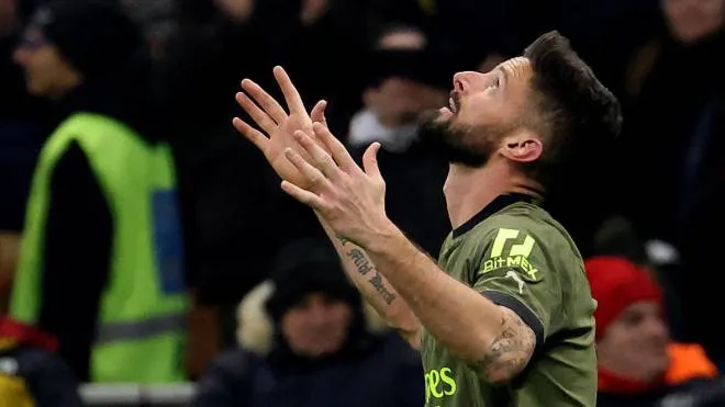 AC Milan's Olivier Giroud jubilates after scoring goal of 1 to 0 during the Italian serie A soccer match between AC Milan and Torino at Giuseppe Meazza stadium in Milan, 10 February  2023.
ANSA / MATTEO BAZZI