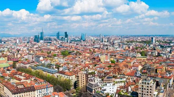 Milan aerial panoramic view. Milan is a capital of Lombardy and the second most populous city in Italy.