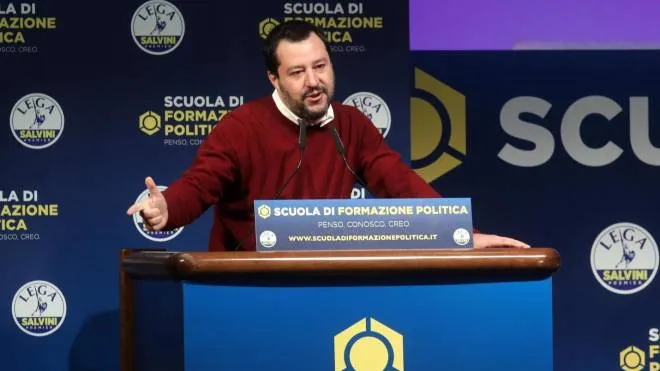 Il ministro dell'Interno e leader della Lega Matteo Salvini durante la terza giornata della Scuola di Formazione Politica della Lega, Milano, 16 dicembre 2018.
ANSA / MATTEO BAZZI