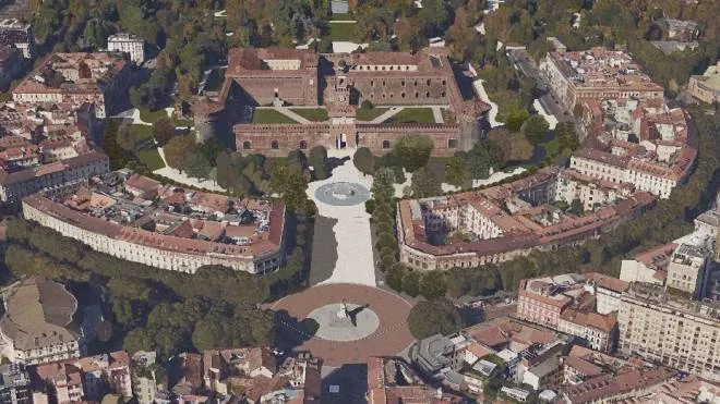 Tognolatti rendering Piazza Castello dall'alto - progetto architetto Emanuele Genuizzi