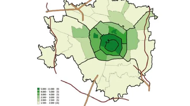 Distribuzione stima valore immobiliare medio unitario delle abitazioni (€/m2) a Milano