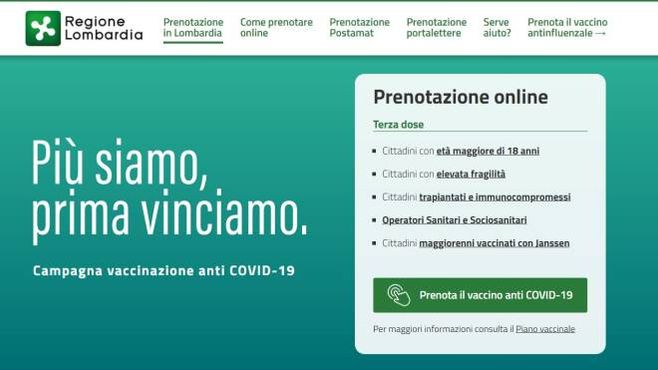 Il portale di Regione Lombardia per prenotare il vaccino anti-Covid