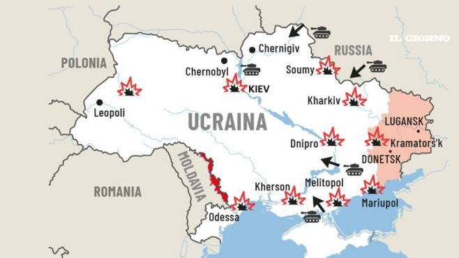 I fronti dell&#39;attacco russo all&#39;Ucraina