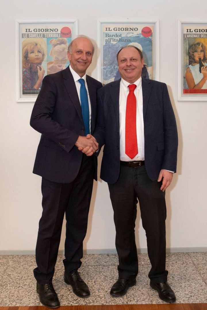 Il ministro Marco Bussetti con il direttore de Il Giorno, Sandro Neri (Newpress)