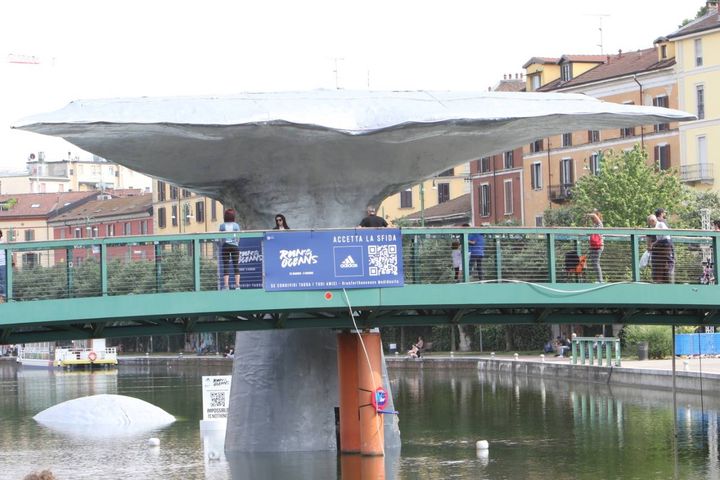 Milano, balena in darsena in occasione dell'evento Run for the oceans