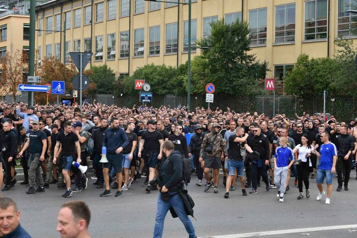 Il corteo dei tifosi della Dinamo Zagabria verso San Siro